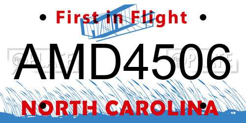 AMD4506 North Carolina License Plate
