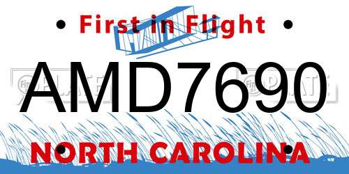 AMD7690 North Carolina License Plate