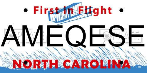 AMEQESE North Carolina License Plate