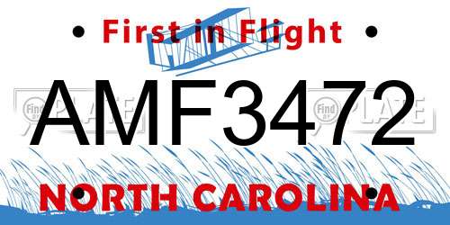 AMF3472 North Carolina License Plate