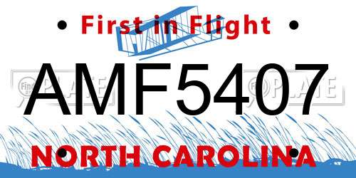 AMF5407 North Carolina License Plate