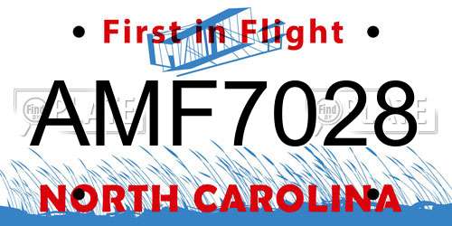 AMF7028 North Carolina License Plate
