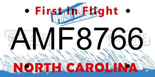 AMF8766 North Carolina License Plate