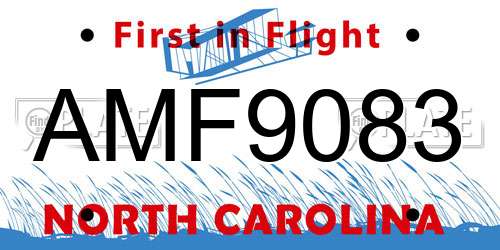 AMF9083 North Carolina License Plate