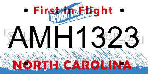 AMH1323 North Carolina License Plate