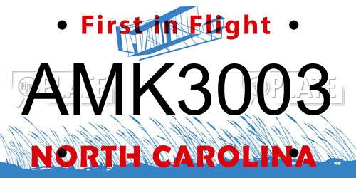 AMK3003 North Carolina License Plate