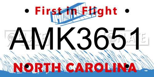 AMK3651 North Carolina License Plate