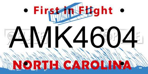 AMK4604 North Carolina License Plate
