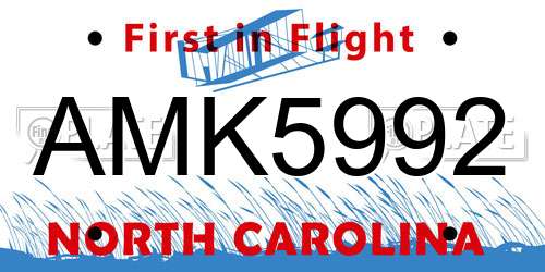 AMK5992 North Carolina License Plate