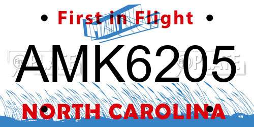 AMK6205 North Carolina License Plate