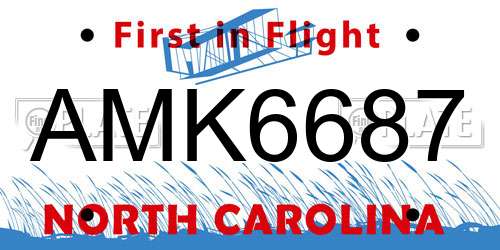 AMK6687 North Carolina License Plate