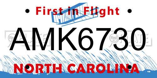 AMK6730 North Carolina License Plate