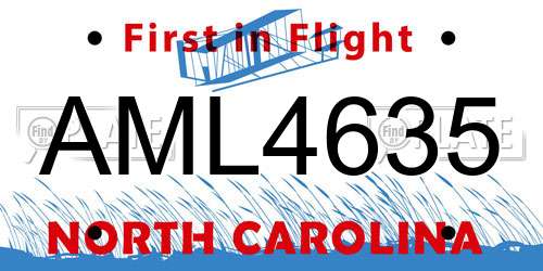 AML4635 North Carolina License Plate