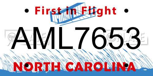 AML7653 North Carolina License Plate