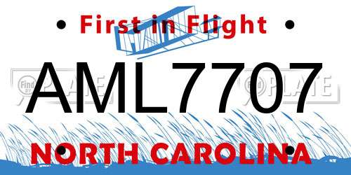 AML7707 North Carolina License Plate