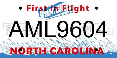 AML9604 North Carolina License Plate