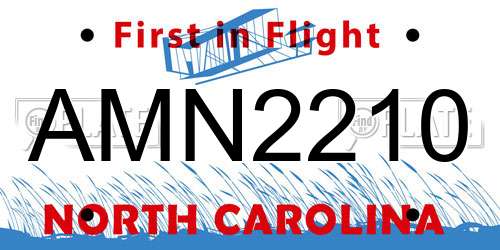 AMN2210 North Carolina License Plate