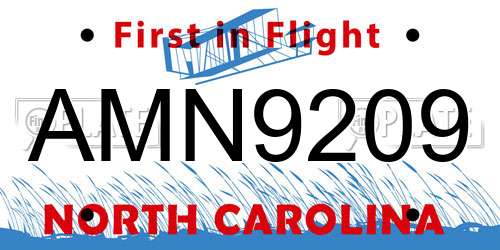 AMN9209 North Carolina License Plate