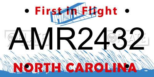 AMR2432 North Carolina License Plate