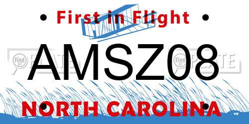 AMSZ08 North Carolina License Plate