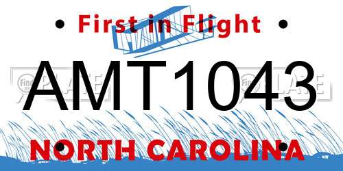 AMT1043 North Carolina License Plate