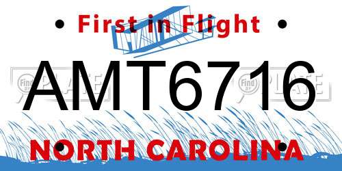 AMT6716 North Carolina License Plate