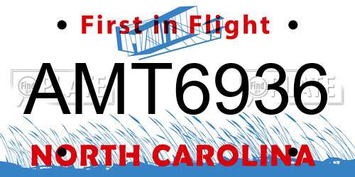 AMT6936 North Carolina License Plate