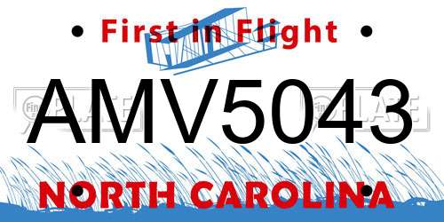 AMV5043 North Carolina License Plate