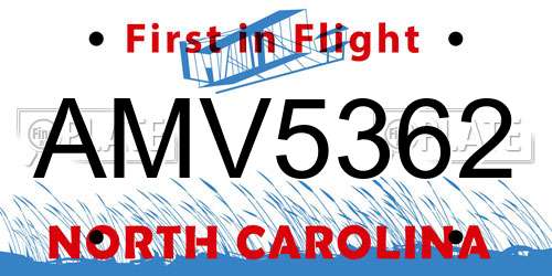 AMV5362 North Carolina License Plate