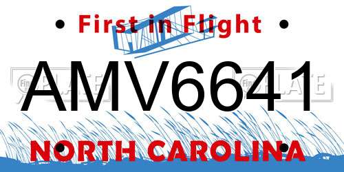 AMV6641 North Carolina License Plate