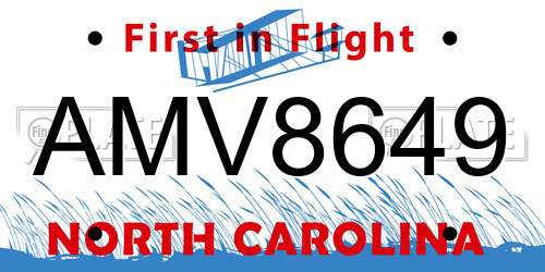 AMV8649 North Carolina License Plate