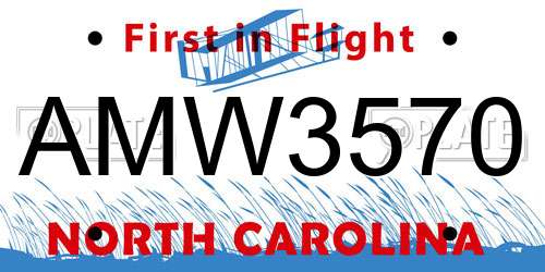 AMW3570 North Carolina License Plate