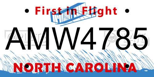 AMW4785 North Carolina License Plate