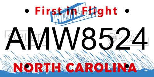 AMW8524 North Carolina License Plate
