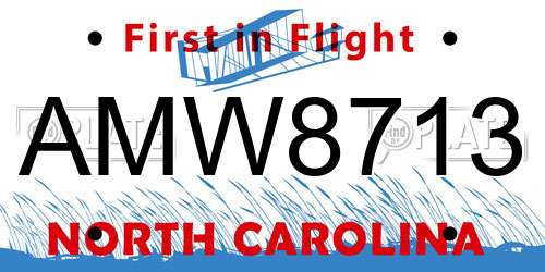 AMW8713 North Carolina License Plate