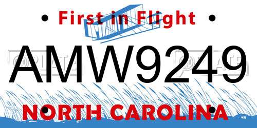 AMW9249 North Carolina License Plate
