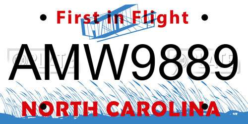 AMW9889 North Carolina License Plate