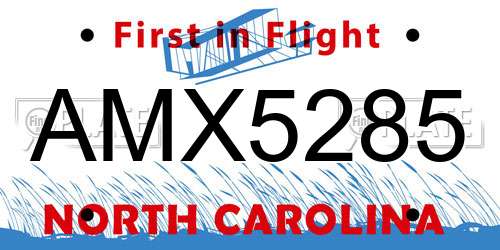 AMX5285 North Carolina License Plate