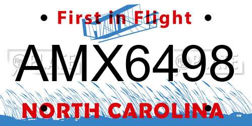 AMX6498 North Carolina License Plate