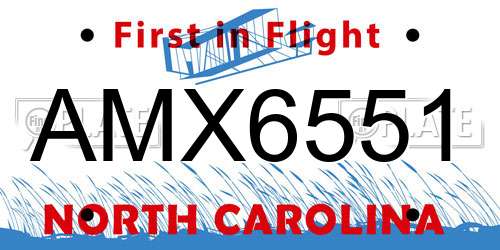 AMX6551 North Carolina License Plate