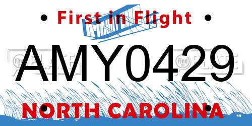 AMY0429 North Carolina License Plate