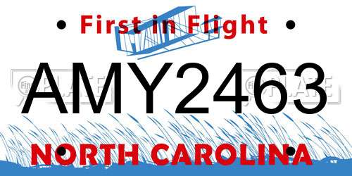 AMY2463 North Carolina License Plate