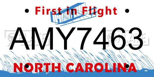 AMY7463 North Carolina License Plate