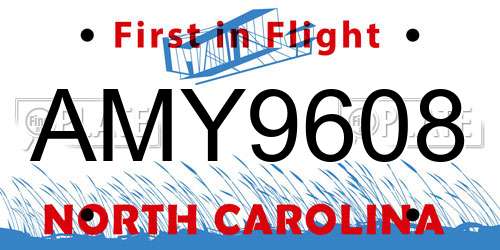 AMY9608 North Carolina License Plate
