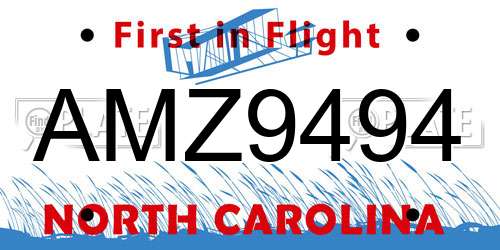 AMZ9494 North Carolina License Plate