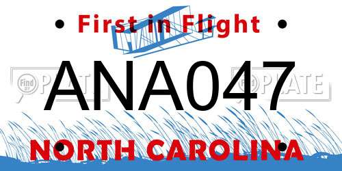 ANA047 North Carolina License Plate