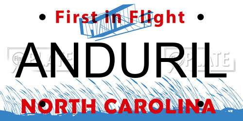 ANDURIL North Carolina License Plate