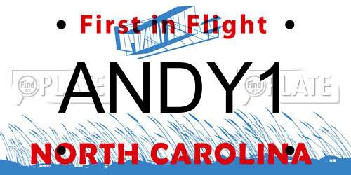 ANDY1 North Carolina License Plate