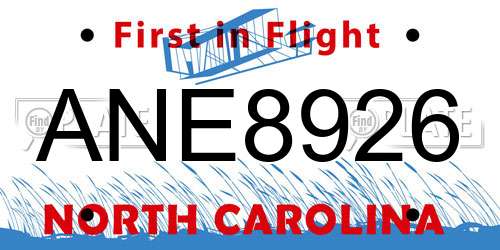ANE8926 North Carolina License Plate