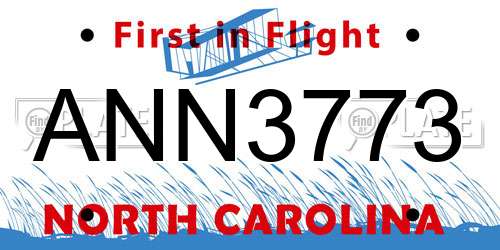 ANN3773 North Carolina License Plate